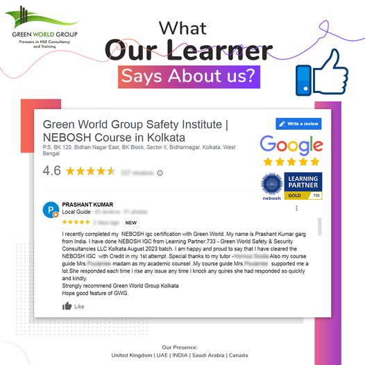Review of Green World Group Student about our Safety Training Institute
