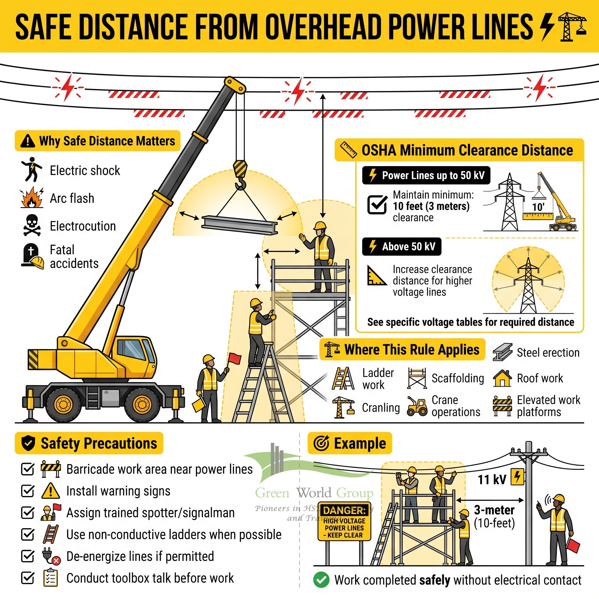 What is the minimum Safe Distance from Overhead Power Lines